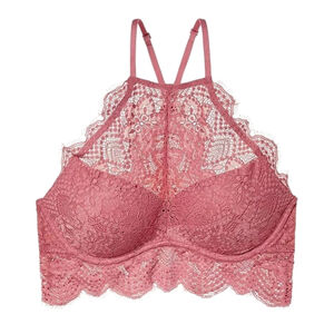 Victoria's Secret PINK Eyelash Lace High-Neck Bralette Begonia Pink Small (D/DD)